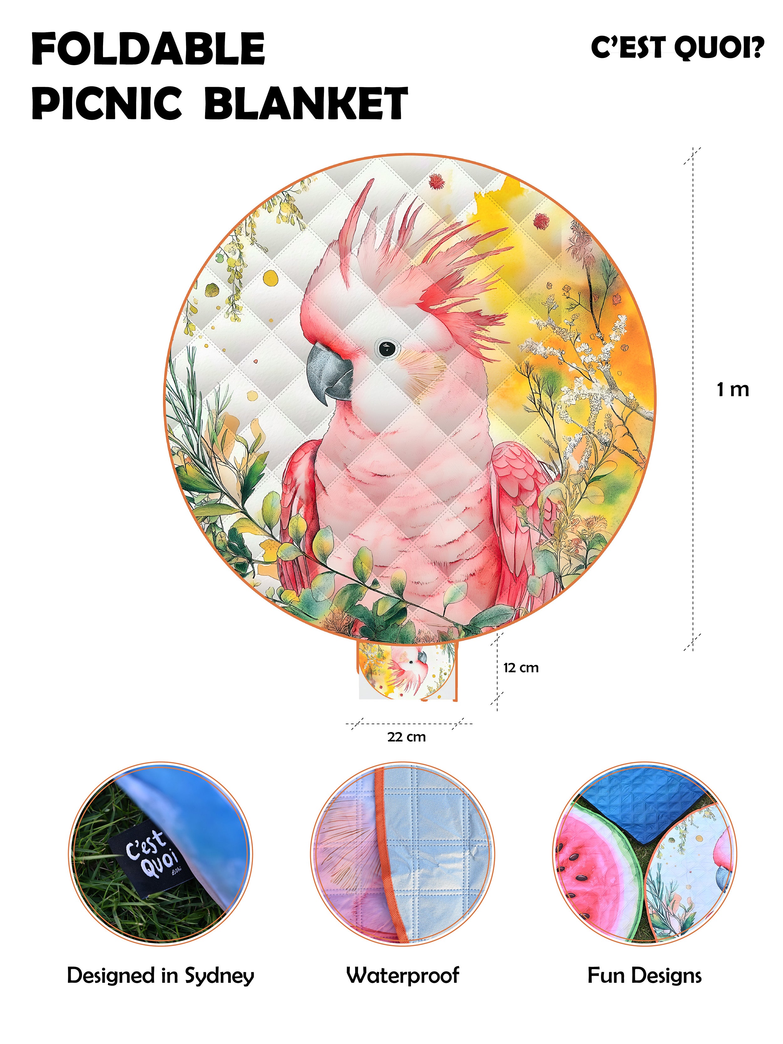 1m Foldable Picnic Blanket - Designed in Sydney