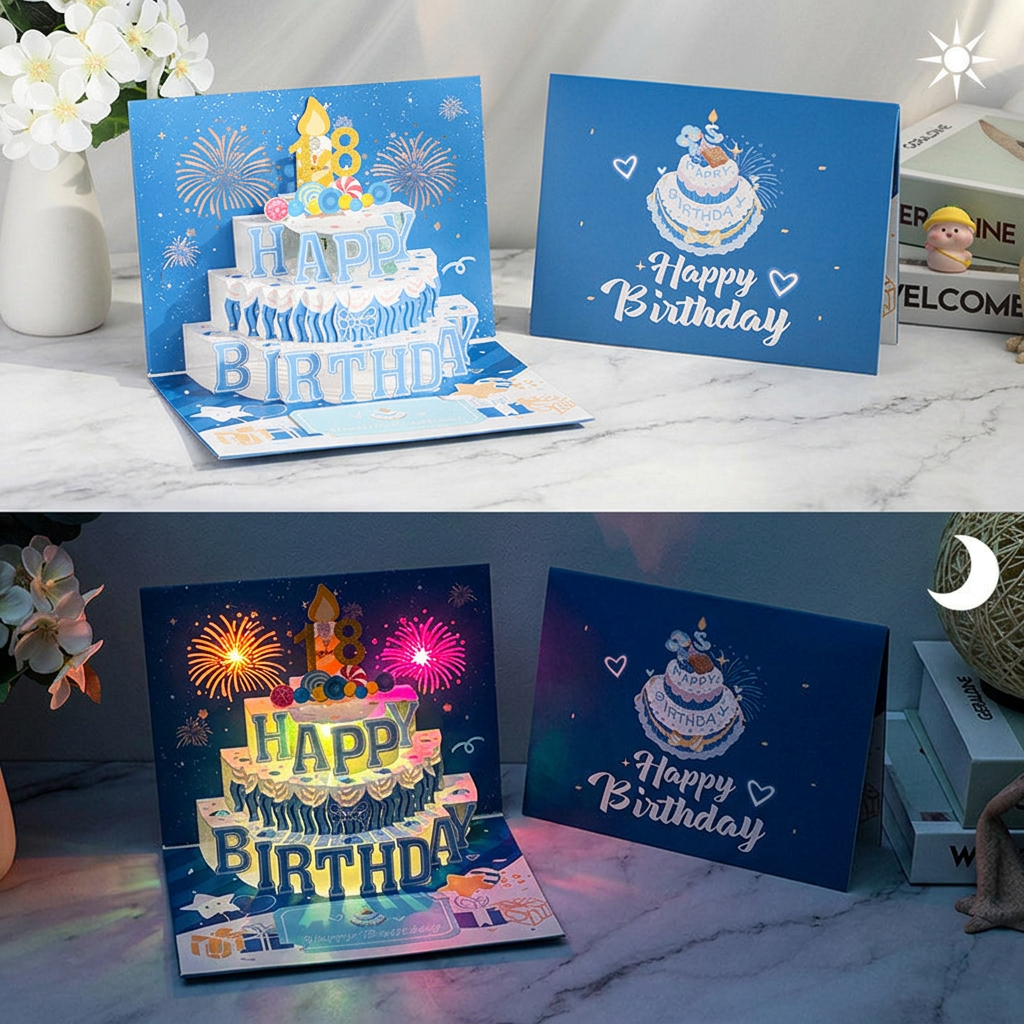 Interactive 3D Pop-Up Musical Birthday Card with Lights & Blow-Out Candle
