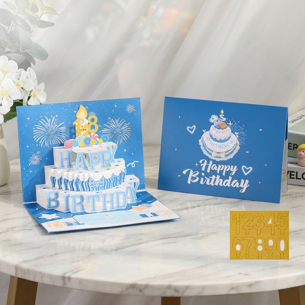 Interactive 3D Pop-Up Musical Birthday Card with Lights & Blow-Out Candle